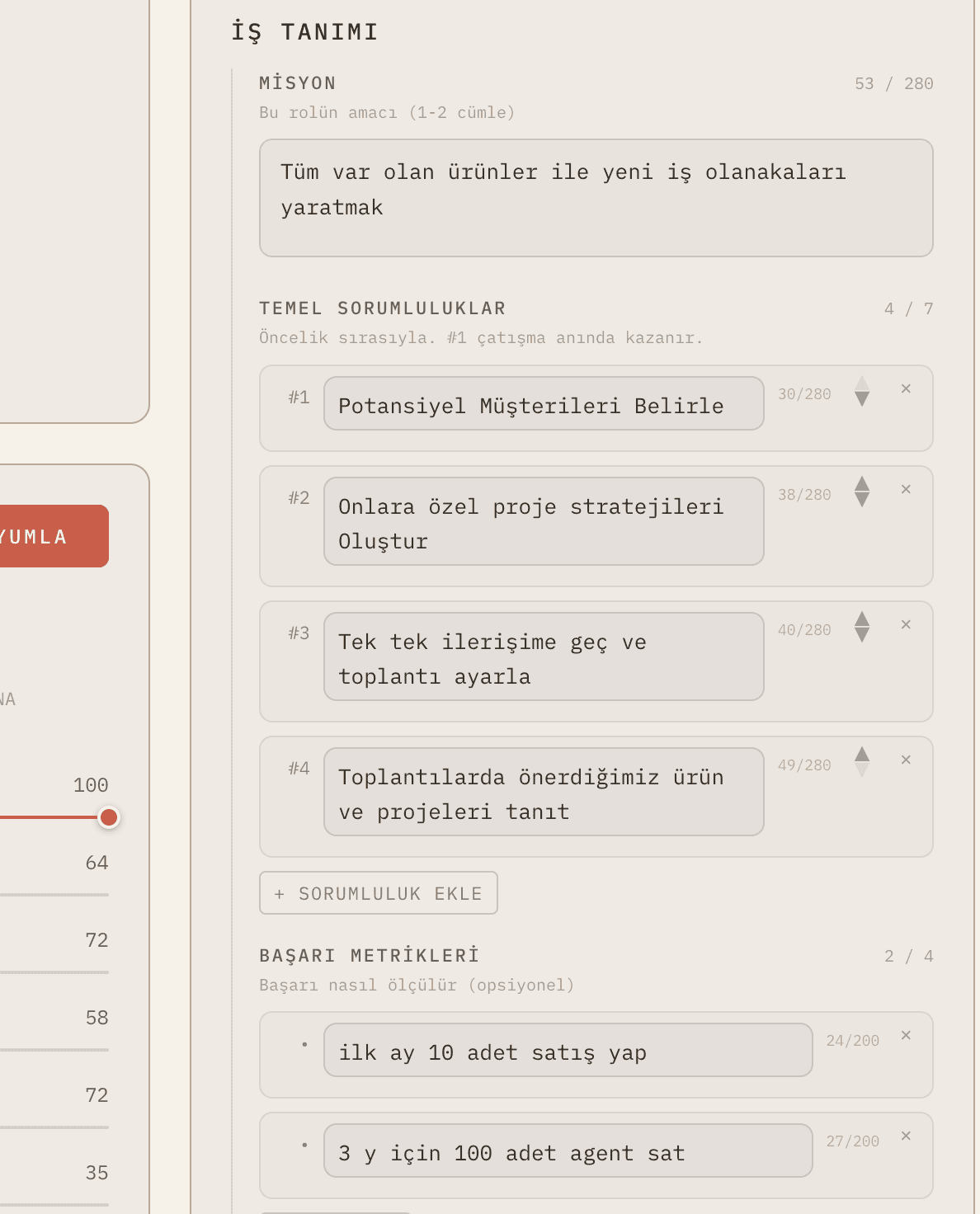Kind 4 — İş Tanımı editörü: misyon, temel sorumluluklar ve başarı metrikleri